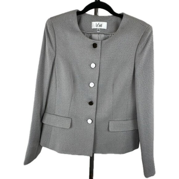 Le Suit Grey Tweed Skirt Suit Set With Pockets- Size 8 - Picture 3 of 4